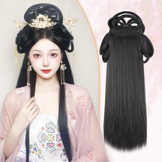 PENTAXZR Tóc Giả Cổ, Chụp Ảnh Tổng Hợp Nữ Hanfu Tóc Giả, Phụ Kiện Khiêu Vũ Tóc Giả Màu Đen Cổ Phối Tóc Bun Tóc