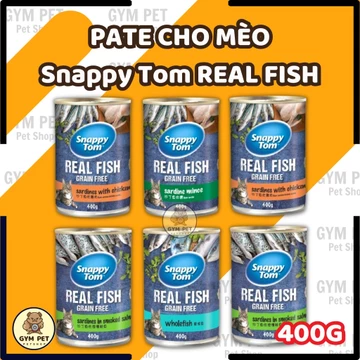 Pate Snappy Tom Real Fish Pate cho mèo con và mèo lớn lon 400g Đủ vị cá, gà tươi ngon - Pate Real Meat Siêu Thịt
