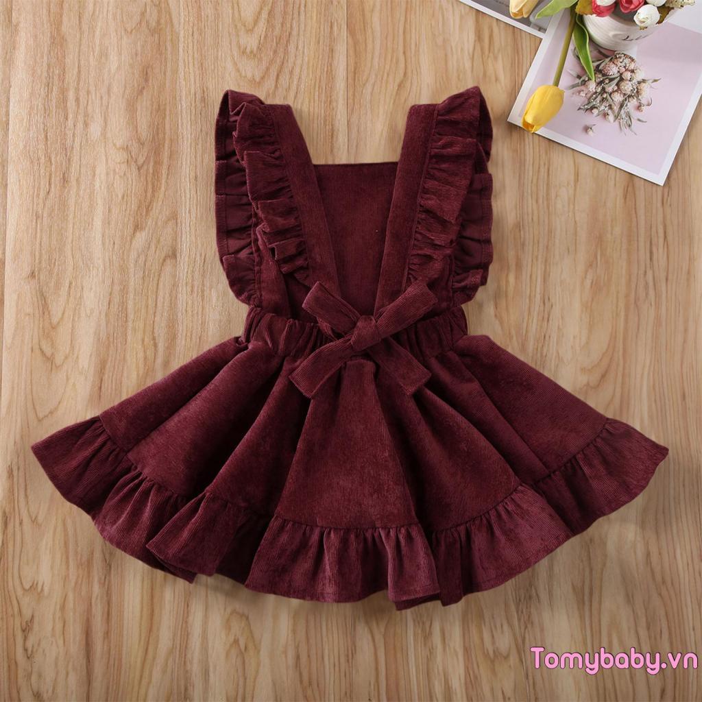 Đầm Hai Dây Cổ Vuông Màu Sắc Trơn Dành Cho Bé Gái