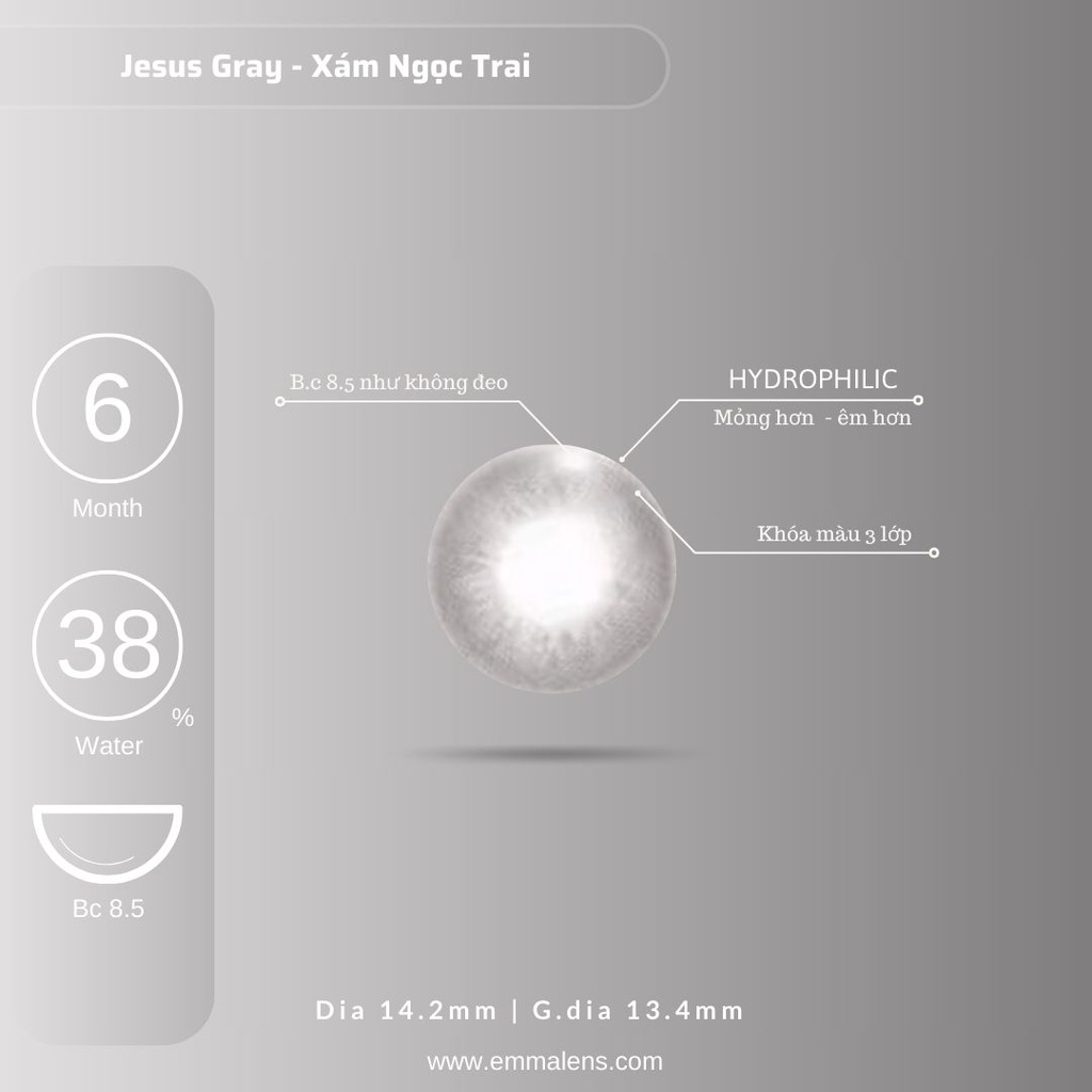 Kính áp tròng Jesus Gray | Xám Ngọc Trai | Emma Lens