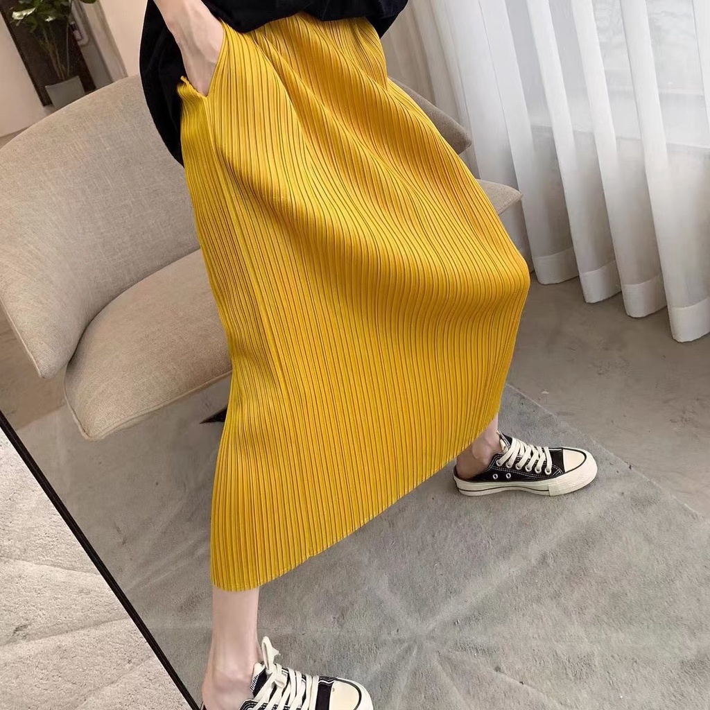 Chân Váy Midi Đen Lưng Cao Thiết Kế Xẻ Tà Thời Trang Mùa Hè Cho Nữ