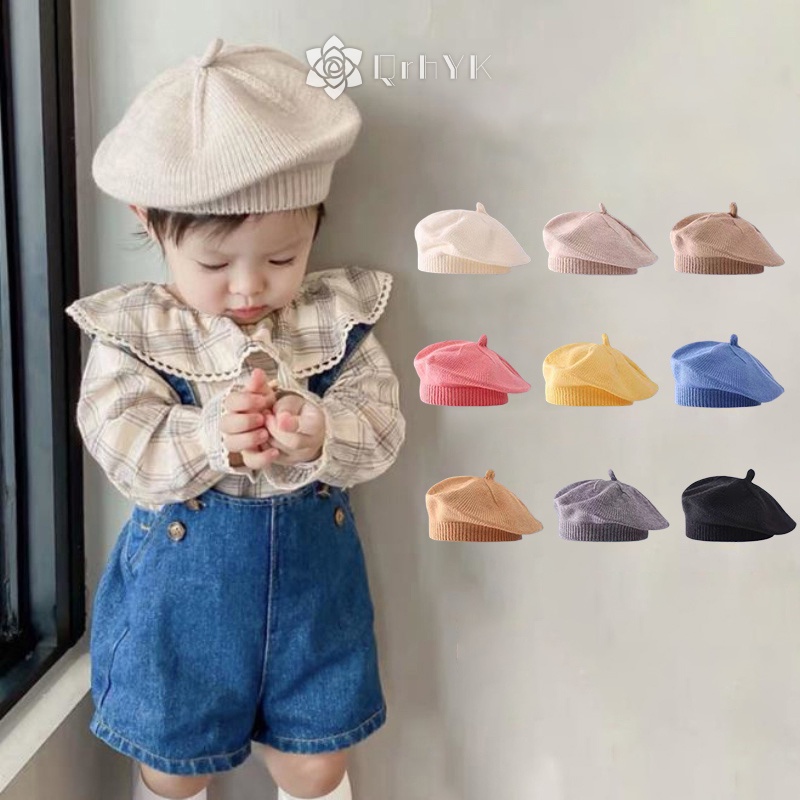 Mũ Nồi Dệt Kim Màu Trơn Giữ Ấm Thời Trang Thu Đông Cho Bé Mới