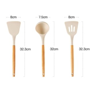 SWEETASHAHEARTS 3 Cái / bộ Thìa Turner Nấu Ăn, Chảo Chiên Bánh Chảo Dụng Cụ Nấu Ăn Thìa Silicon Xẻng, Dụng Cụ Nhà Bếp Màu Be Chống Dính Bền
