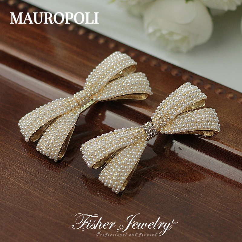 Mauropoli [Sẵn Sàng] Kẹp Tóc Nửa Tie Mùa Xuân Nơ Ngọc Trai Sang Trọng Phụ Kiện Đầu Lưng Bên Nổ