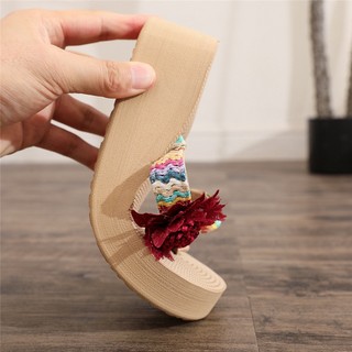Dép Sandal Cao Gót 5cm Quai Dây Thừng Đế Xuồng Thời Trang Đi Biển Dành Cho Nữ
