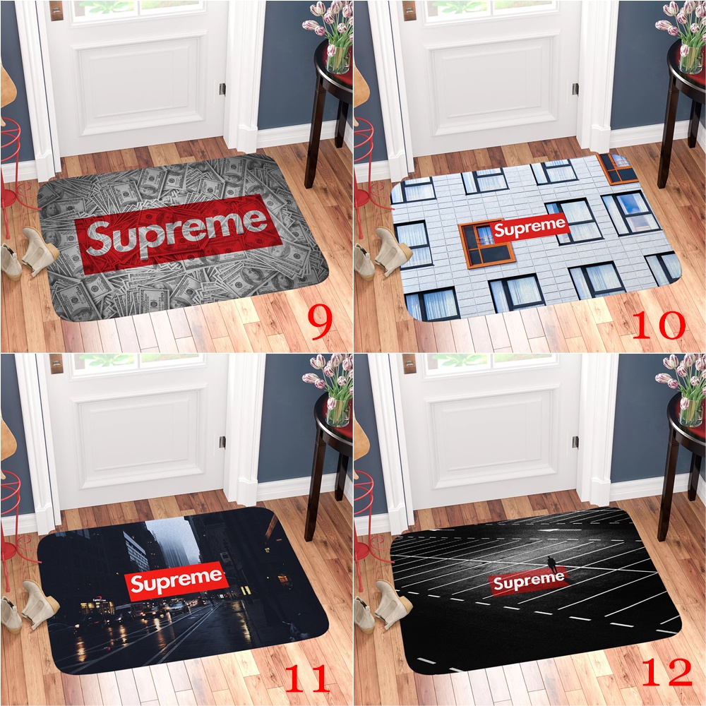 Thảm lót cửa chùi chân Chống Trượt Hình logo supreme Kích Thước 60x40cm