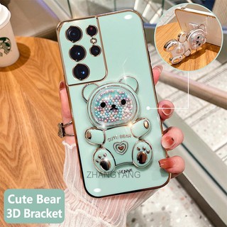 ốp lưng samsung s22 ultra s22 plus s22 Ốp Điện Thoại tpu Dẻo Mạ Màu 3d In Hình Gấu Nhỏ Đáng Yêu Có Giá Đỡ Cho samsung s22 ultra s22 plus s22