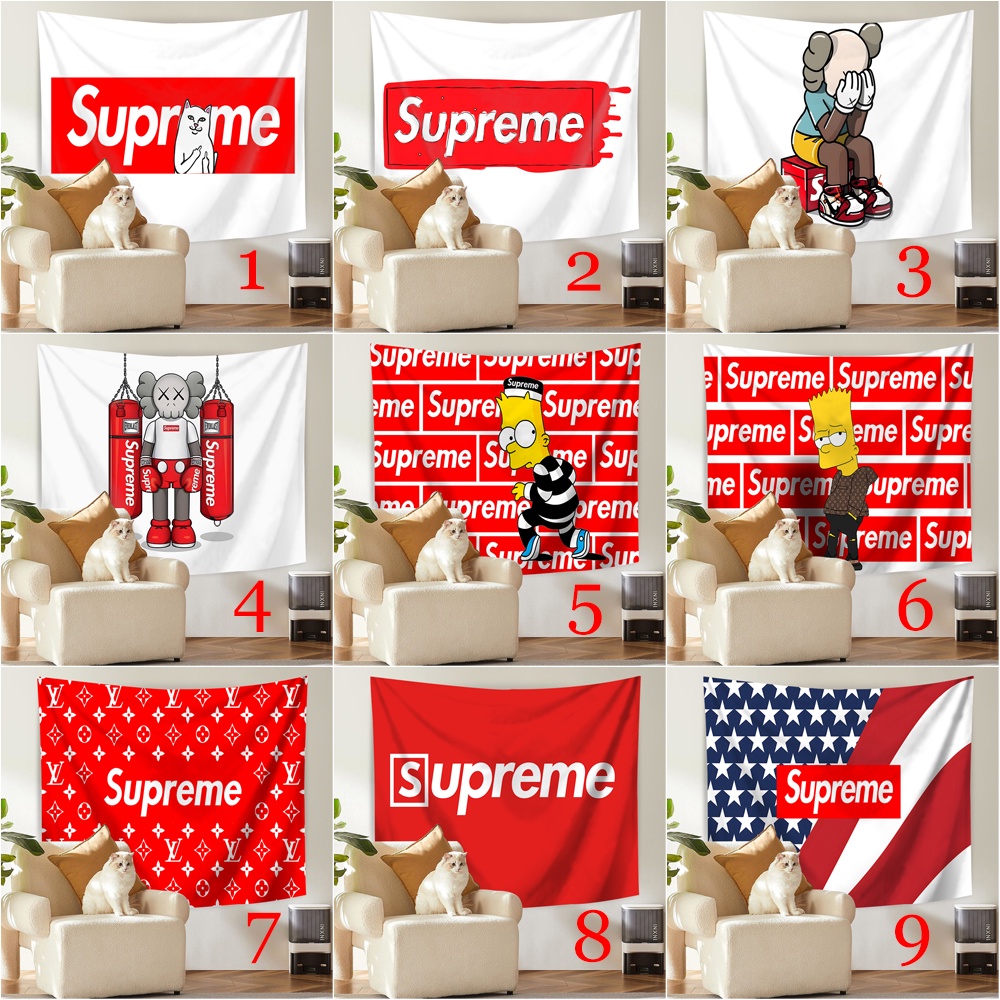 Tấm Thảm Treo Tường Trang Trí Phòng Ngủ In logo supreme Kèm Kẹp Tiện Dụng