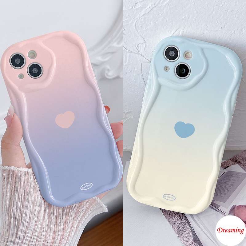 Ốp Lưng Cho Redmi Note 13 12S 11S 10S 9S 8 7 M6 Pro A3 A1 A2 Plus 13C 12C 11A 10C 9A 9C 9T C65 C50 C55 C31 X5 Kem Vồng Cong Edge Motif Dần Dần Màu Hồng Trái Tim Xanh