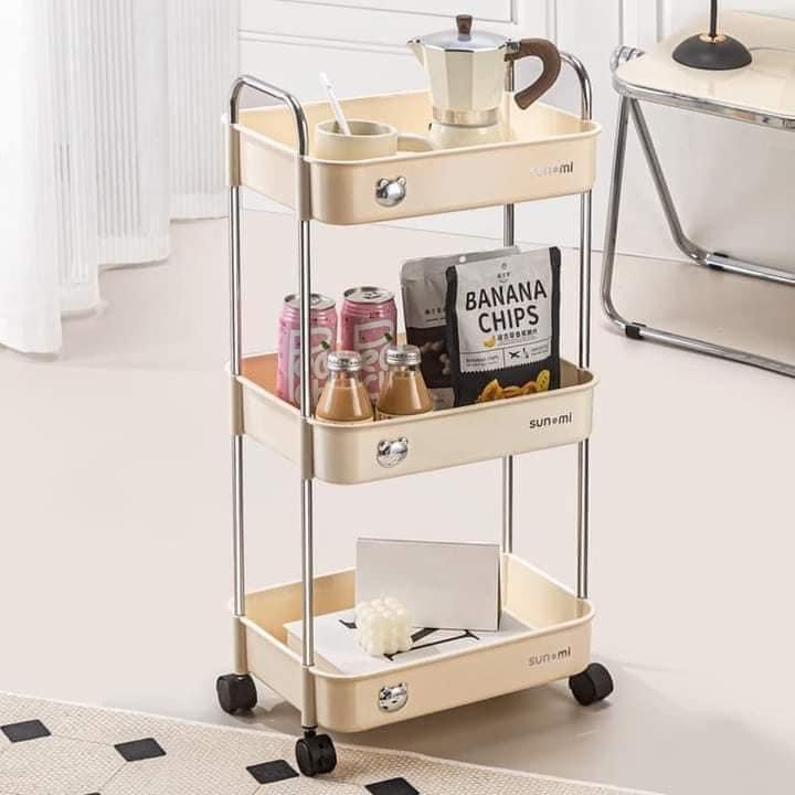 Kệ Gấu Sunmix 3 Tầng Đựng Đồ Đa Năng - Kệ Để Đồ Khay Nhựa Cao Cấp Khung Inox,Có Bánh Xe Và Tay Cầm