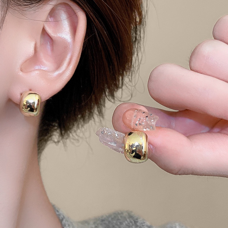 Bông tai đậu cong mạ vàng 14K trên bạc 925, phong cách Hàn Quốc sang trọng