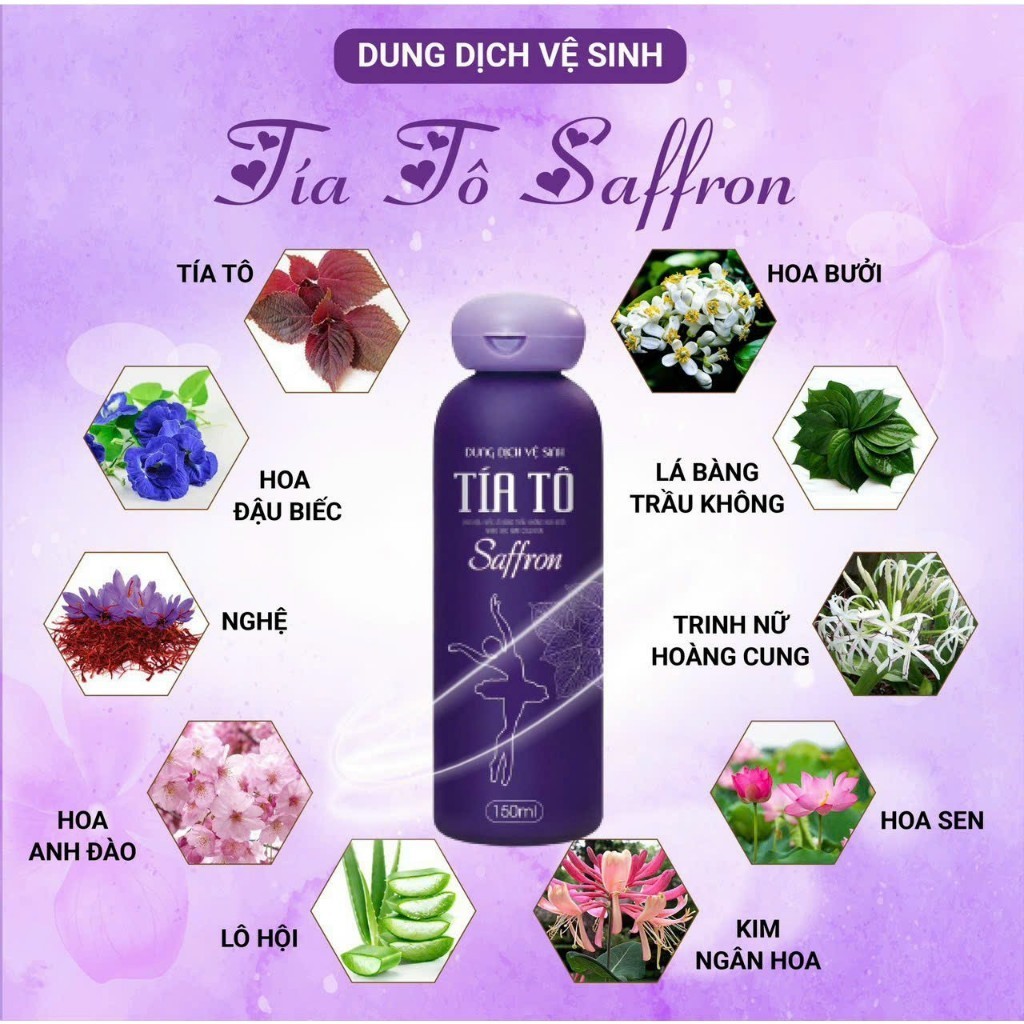 Dung Dịch Vệ Sinh Phụ nữ Tía Tô Saffron 150ml Chính Hãng Hết Khí Hư Nấm Ngứa Mùi Hôi Vùng Kín DDVS tốt nhất cho phụ khoa