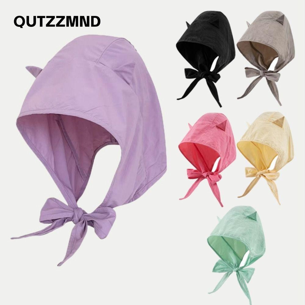 Qutzzmnd Dây Đeo Mũ Chui Đầu, Mũ Trùm Đầu Polyester Màu Trơn, Ngộ nghĩnh Quỷ Nhỏ Nhanh Khô Mũ Chống Nắng Bé Gái