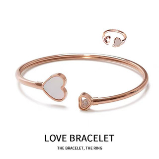 2pcs Bộ Nhẫn Vòng Tay Hình Dạng Trái Tim Vàng Hồng 18K Mở Có thể điều Chỉnh Nhẫn Vòng Tay Nữ Bộ Hai Mảnh Phong Cách Hàn Quốc Thiết Kế Niche đơn Giản Vòng đeo Tay Thời Trang