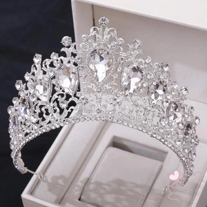 Cô Dâu Vương Miện Nữ Hoàng Băng Đô Dazzling Kim Cương Giả Hình Bán Nguyệt Tiara Mũ