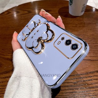 ốp lưng oppo a55 4g Ốp Điện Thoại TPU Silicon Mềm Mạ Điện Gắn Gương Trang Điểm Hình Thỏ 3D Cho oppo a55 4g