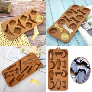Khuôn Silicone Halloween Trang Tri Bánh Tạo Bí Ngô Ma Đầu Lâu Xương Mèo Bát Kẹo Bánh Quy Thạch Bộ Dụng Cụ Tiệc Hóa Trang