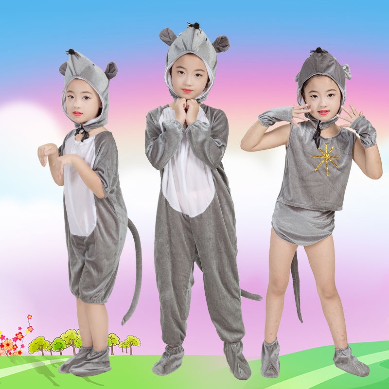 💕Chỗ💕 Quần Áo Trẻ Em Động Vật Múa Trang Phục Quần Áo Cho Bé Gái 3 Đến 14 Tuổi Chuột Xám Trang Phục Mới Lạ Halloween Giáng Sinh