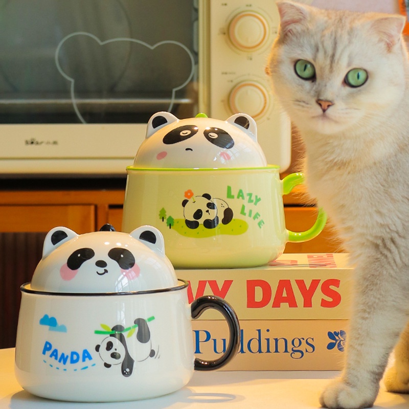 Tô Sứ Panda 3D Hình Gấu Trúc Ăn Mì Dung Tích Lớn 1020ml - Bát Úp Mì Có Nắp Decor Dễ Thương Siêu Cute
