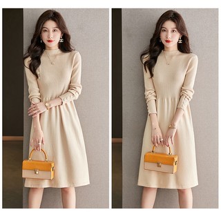Đầm sweater Dệt Kim Ôm Eo Phong Cách Thời Trang Thu Đông Mới 2023