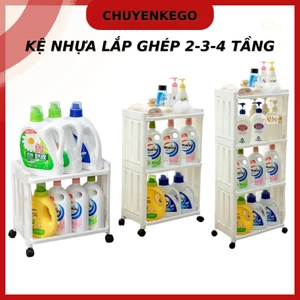 Kệ Nhựa Lắp Ghép 2-3-4 Tầng Để Nhà Tắm,Nhà Bếp,Đựng Đồ Có Bánh Xe Di Chuyển