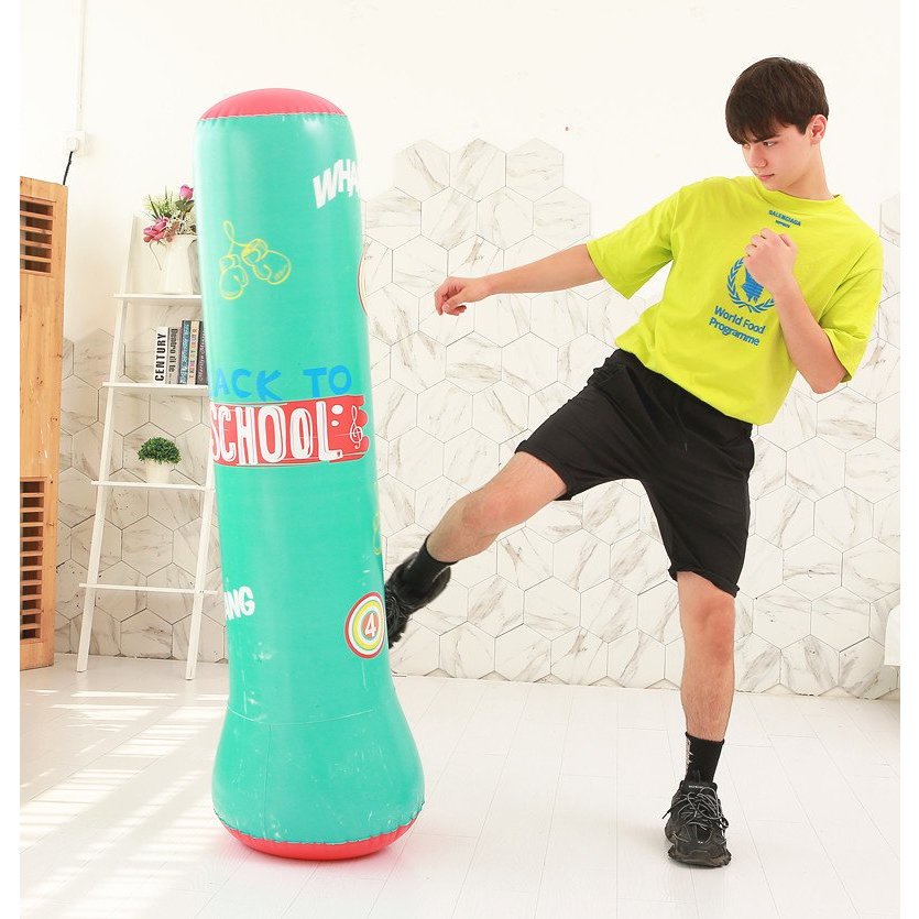 Bao trụ đấm bốc đấm bốc cho bé bộ boxing tự cân bằng cho bé cao 1m2 bơm hơi chất cao su tặng kèm bơm KIDSTORE