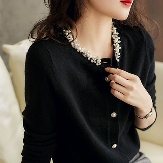 Áo Khoác cardigan Dệt Kim Đính Hạt Thủ Công Phong Cách Mới Mùa Xuân Thu Cho Nữ