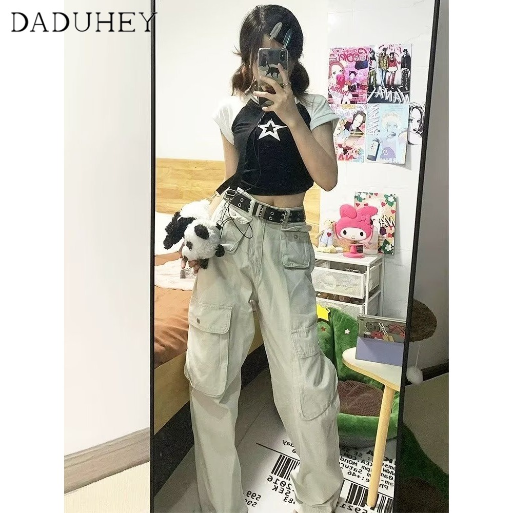 Ảnh DaDuHey New American Ins High Street Retro Overalls Niche High Waist Wide Leg Pants Large Size Trousers 4