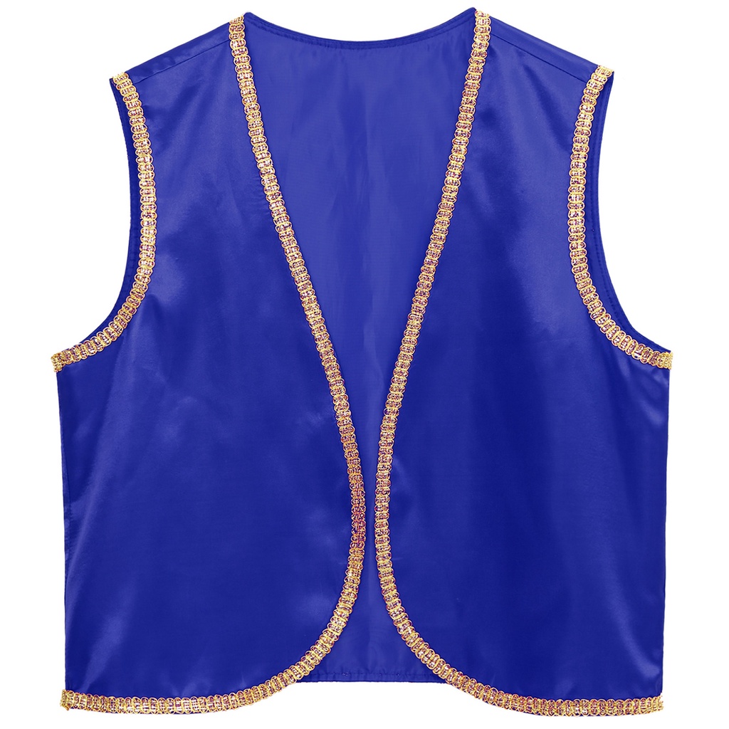 Nam Halloween Cao Cấp Hoàng Tử Ả Rập Stain Vest Sáng Bóng Vàng Viền Mở Phía Trước Cong Áo Khoác Eo Ấn Độ Ả Rập Trang Phục Hóa Trang