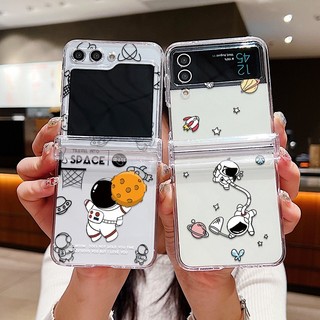 Ốp Điện Thoại PC Cứng Trong Suốt Họa Tiết Phi Hành Gia Hoạt Hình Dễ Thương Cho Samsung Galaxy Z Flip 5 Flip 4 Flip 3 Flip 5 4 3
