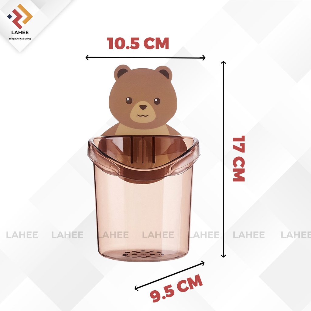 Cốc dán tường nhà tắm đựng bàn chải đánh răng hình gấu dễ thương. [SHOP.MH]