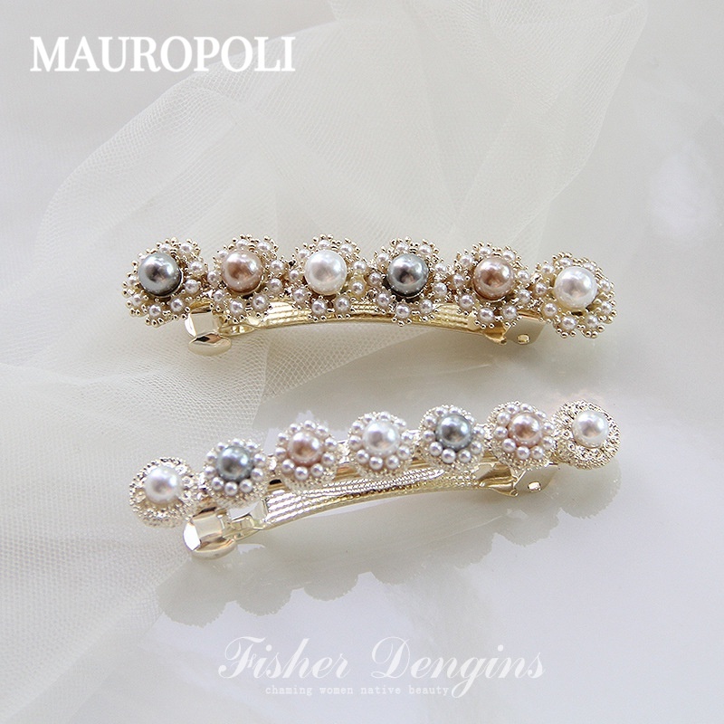 Mauropoli [Hàng Có Sẵn] Kẹp Tóc Ngọc Trai Tròn Bằng Kim Loại Phong Cách Hàn Quốc Cổ Tích