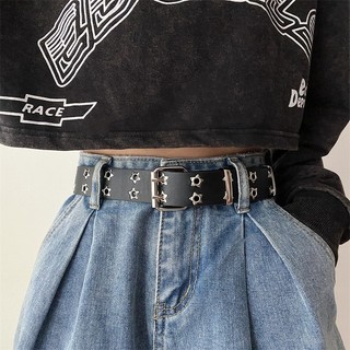 Y2k Punk Đôi Hàng Rỗng Đinh Tán Dây Da - PU Đen Trắng Dây Thắt Lưng Quần Jean Váy Trang Trí