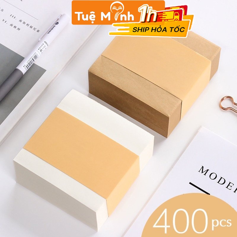 Set 400 tờ note giấy ghi chú màu kraft trơn tối giản ghi chép trang trí ...
