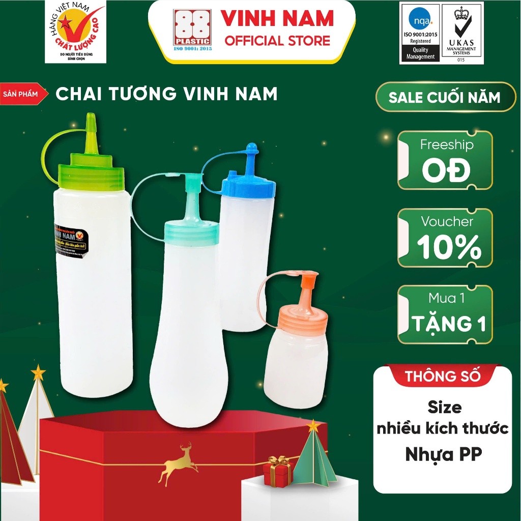 [COMBO 2] Chai Đựng Tương Xốt Vinh Nam Plastic Chai Có Vạch Chia Chống Bụi An Toàn Nhiều Size