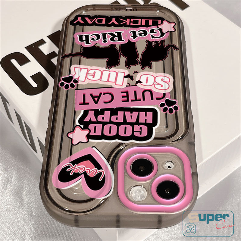 Ốp điện thoại hình mèo đen dễ thương Graffiti sáng tạo tương thích cho IPhone 13 11 15 14 12 Pro Max 7Plus XR X XS Max 8Plus 7 8 15 Plus SE 2020 Vỏ mềm dày chống sốc trong suốt