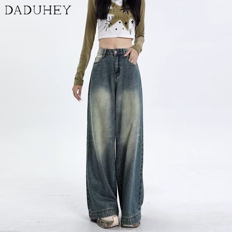 Ảnh DaDuHey New American Ins High Street Washed Jeans Niche High Waist Loose Wide Leg Pants plus Size Trousers 2
