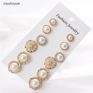 Ziyulinyuk 6 Đôi Thanh Lịch Pha Lê Kim Cương Giả Ngọc Trai Ký Tai Nhỏ Bông Tai EN