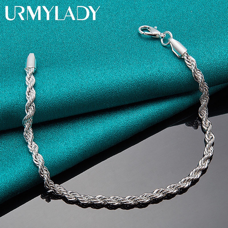 URMYLADY Bạc 925 Sóng Nước Dây Xích 4MM Vòng Tay Nữ Thời Trang Cưới Trang Sức
