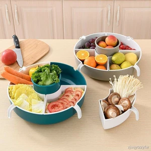 Khay Nhựa Đa Năng Đựng Đồ Ăn Lẩu, Rổ Đựng Rau 5 Ngăn, Khay Hoa Quả Xoay 360 Tiện Lợi