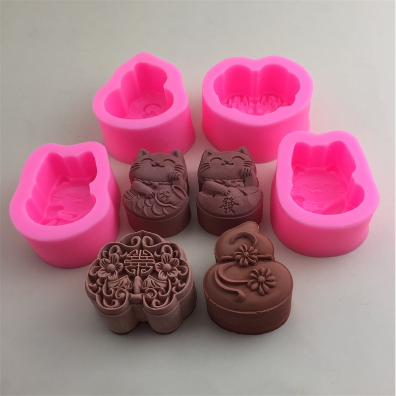 Lucky cat ruyi Khuôn silicone Làm Bánh Trung Thu / Kem / Xà Phòng / Nến Thơm Hình Chú Mèo diy