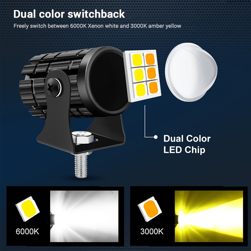 Seametal Đèn Pha led 30w Hai Màu Chống Nước 12v-80v 6000k Cho Xe Mô Tô