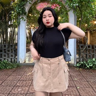 Chân váy kaki thời trang năng động bigsize nữ dáng chữ A ngắn có túi trang trí 2 bên dây rút phong cách đơn giãn CV18