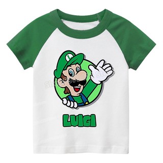 [Hàng Tại Chỗ] Áo Thun cotton Tay Ngắn In Hình Hoạt Hình super marios raglan Cho Bé Trai Và Bé Gái