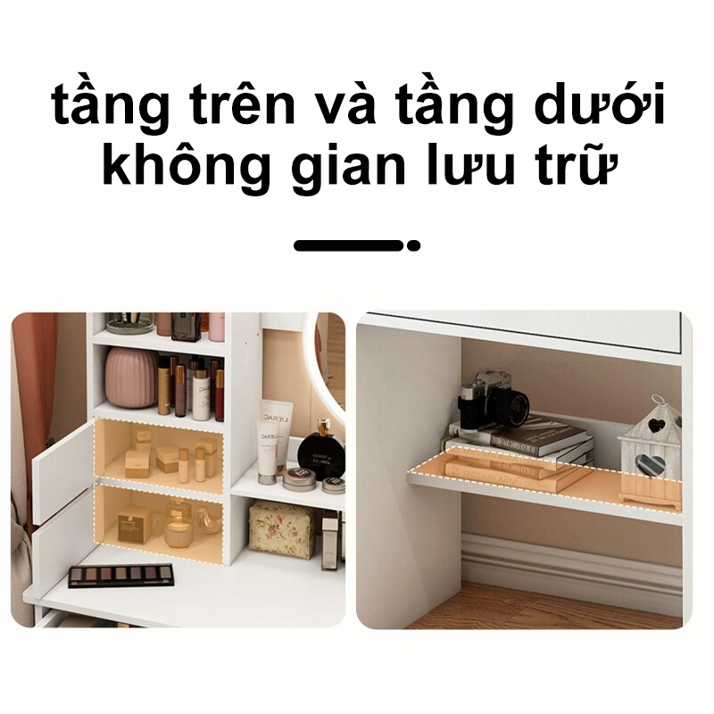 Bàn trang điểm đa năng Kèm gương tròn Tủ lưu trữ Tiết kiệm diện tích Cho phòng ngủ 𝙎𝙐𝙉𝙉𝙔 𝘽𝙄𝙀𝙍𝙀