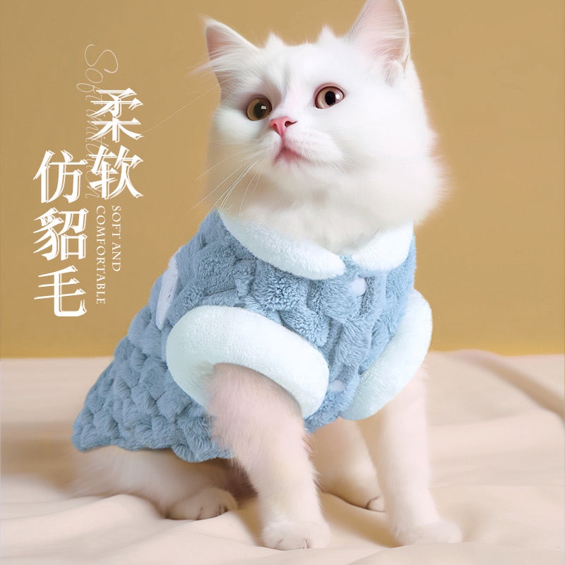 Kitten clothes winter cat puppet cat blue cat pet warmth antihair