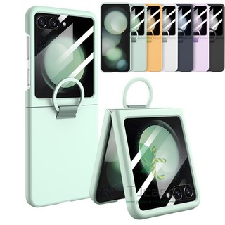 Ốp Điện Thoại Cứng Mỏng Nhẹ Kèm Giá Đỡ Nhẫn & Mặt Kính Cường Lực Cho Samsung Galaxy Z Flip 5