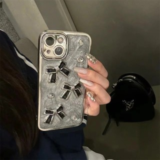 Ốp Điện Thoại Dẻo Mạ Điện Đính Nơ Sang Trọng Cho iPhone15 14 13 12 11 Pro Max