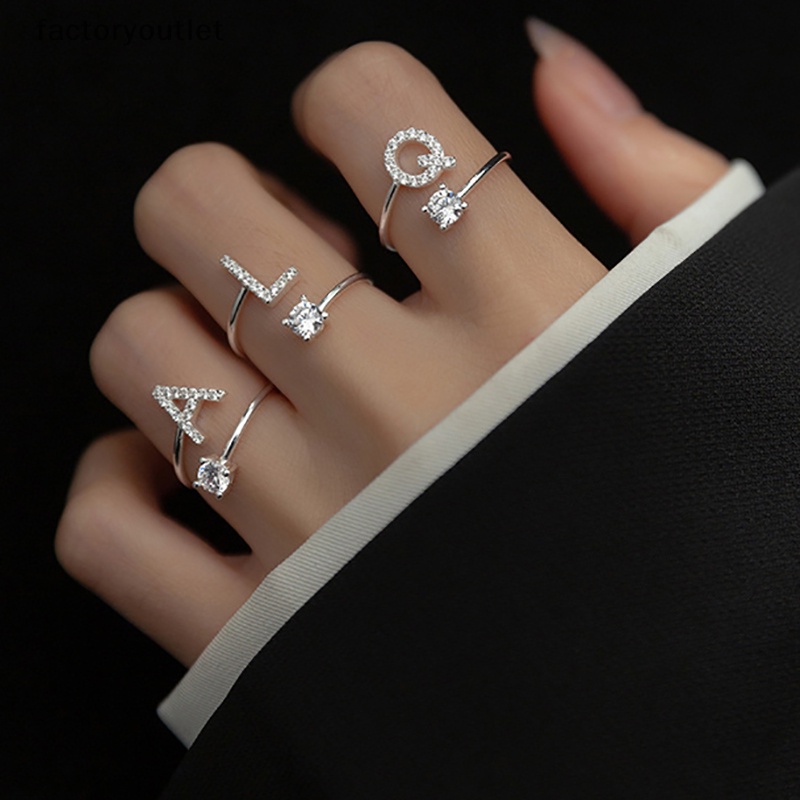 Nhẫn Mở Hình 26 Chữ Cái A-Z Đính Đá Lấp Lánh Có Thể Điều Chỉnh Thời Trang Cho Nữ