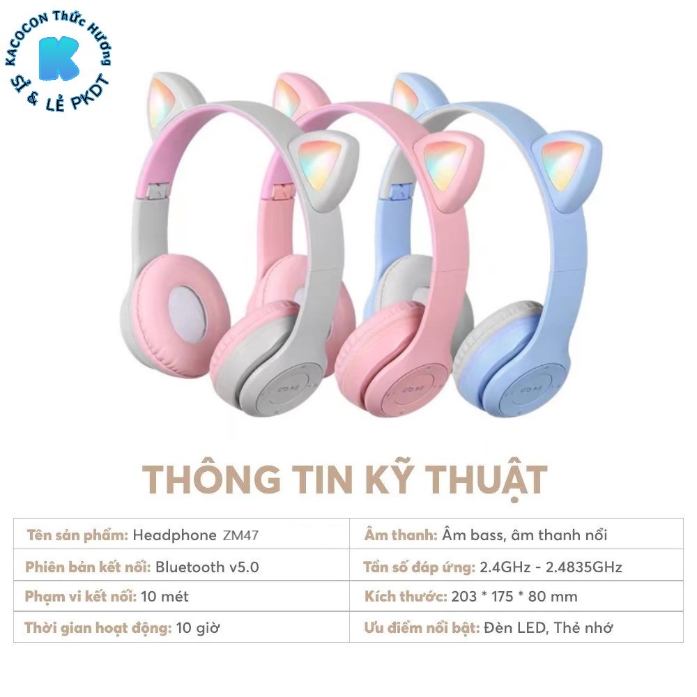 Tai Nghe Bluetooth P47M Chụp Tai Full Box Có Mic Đàm Thoại Đèn Led Nhấp Nháy Âm Thanh Chuẩn Lọc Âm